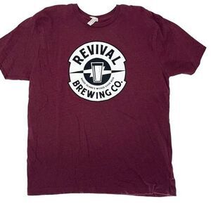 Live And Tell Mens Revival Brewing Co Short Sleeve Crew Neck Tee Maroon Size XL‎